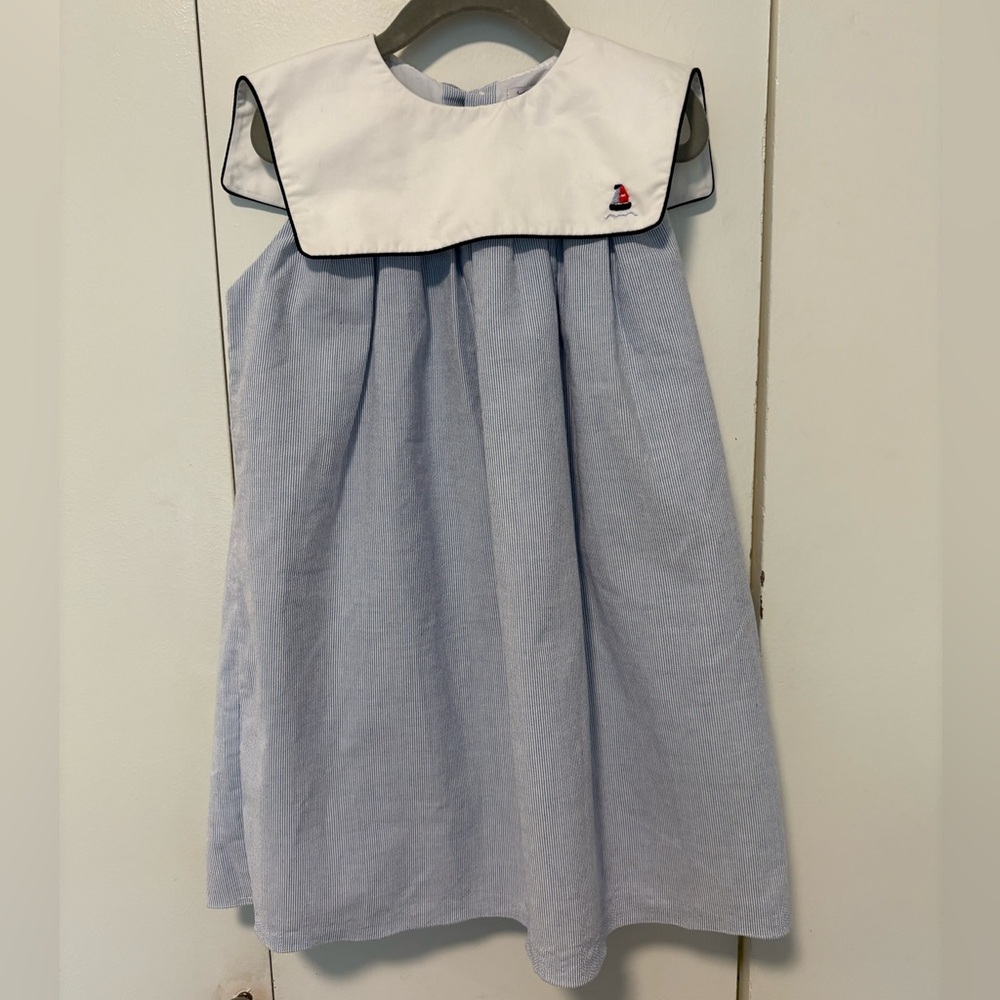 Kidiwi sailor/natutical dress light blue &white striped fabric, girls size 5 NWT